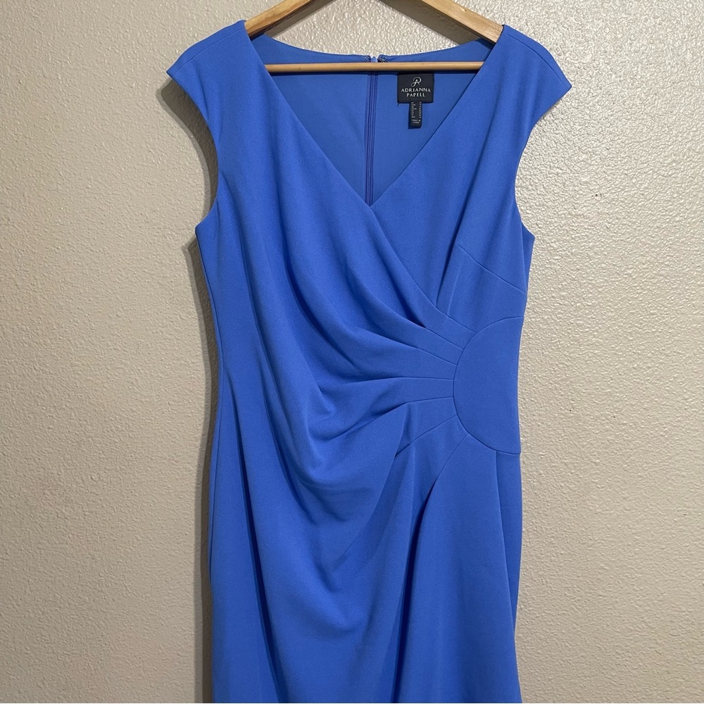 Adrianna Papell V-Neck Cap Sleeve‎ Cascading Ruffle Side Drape Sheath Dress - Picture 6 of 16